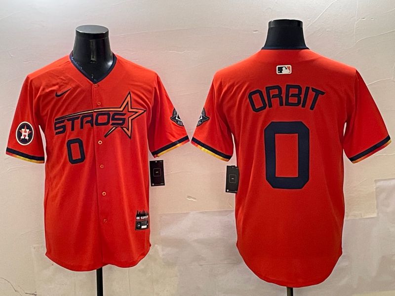 Men Houston Astros 0 Orbit Orange Three generations Joint Name 2025 Nike MLB Jersey style 2